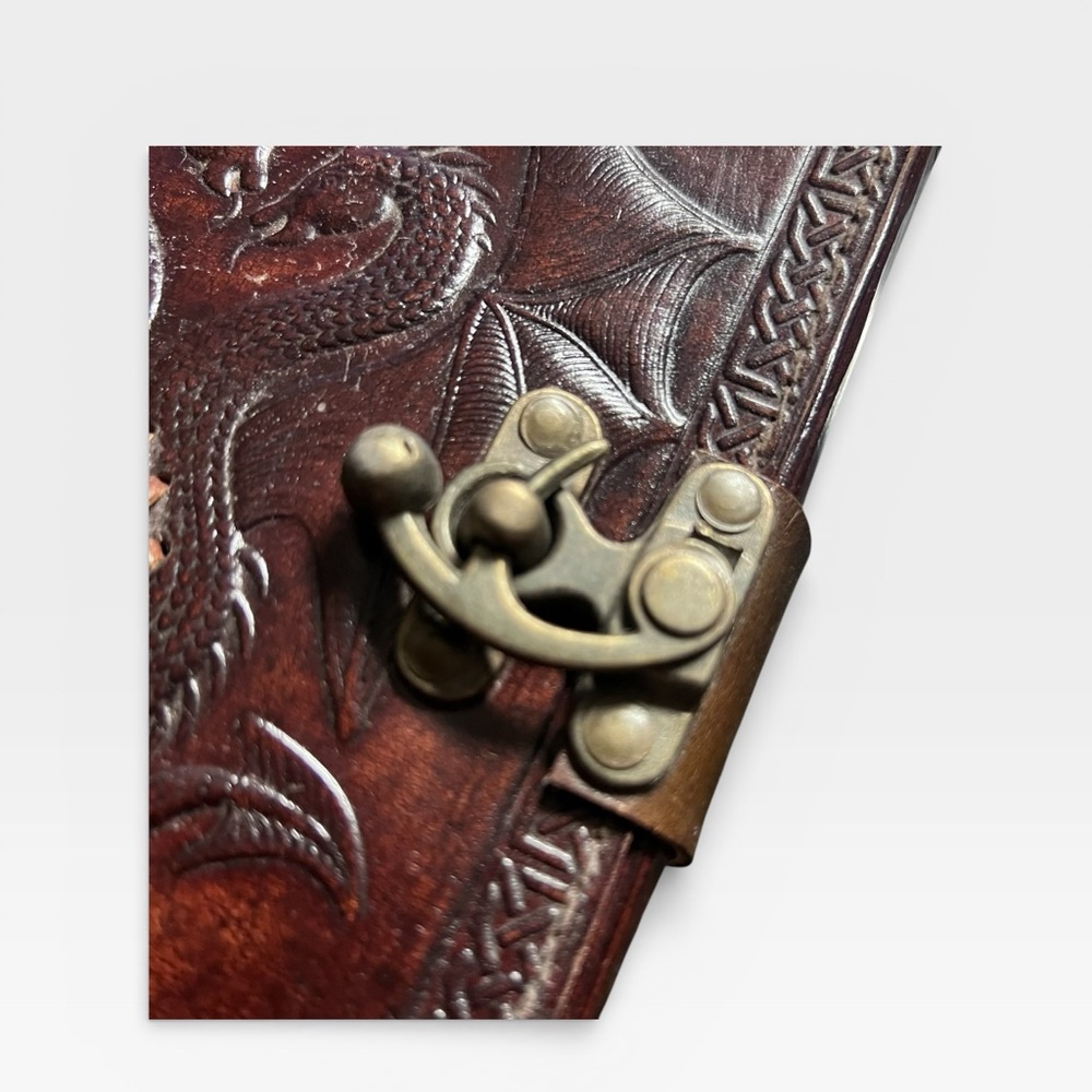 Handmade Leather Double Dragon Amethyst Stone Journal - Picture 3 of 12